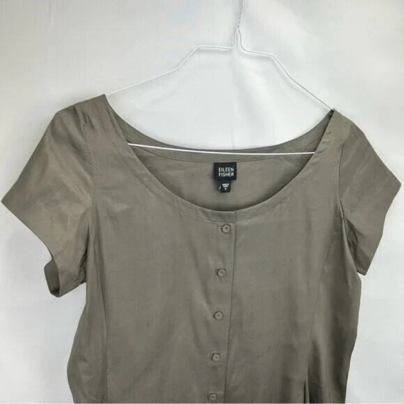 Eileen Fisher Silk grey button down dress with pockets - Picture 3 of 5